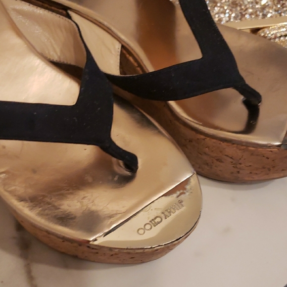 Jimmy Choo Black and Gold Wedge Sandals - Picture 5 of 8